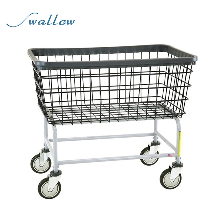 Chrome Plating Wire Laundry Cart Laundry Basket Cart with Wheel